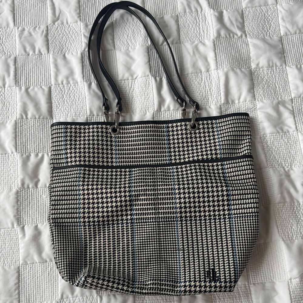 Lauren by Ralph Lauren Black and White Tote Bag with light stain at the front